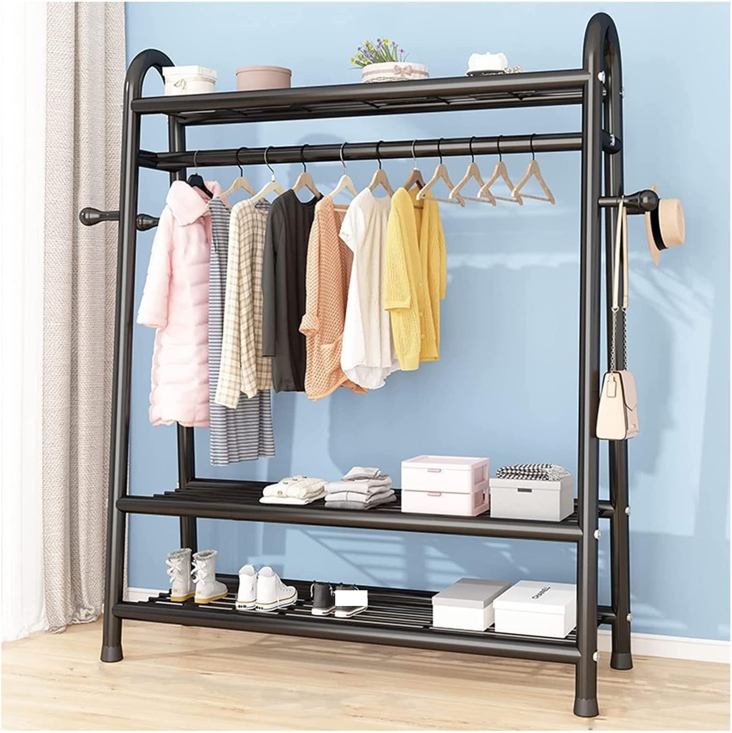 Metal Coat Hanging Rack Heavy Duty Clothes Hanger Freestanding Garment Rail