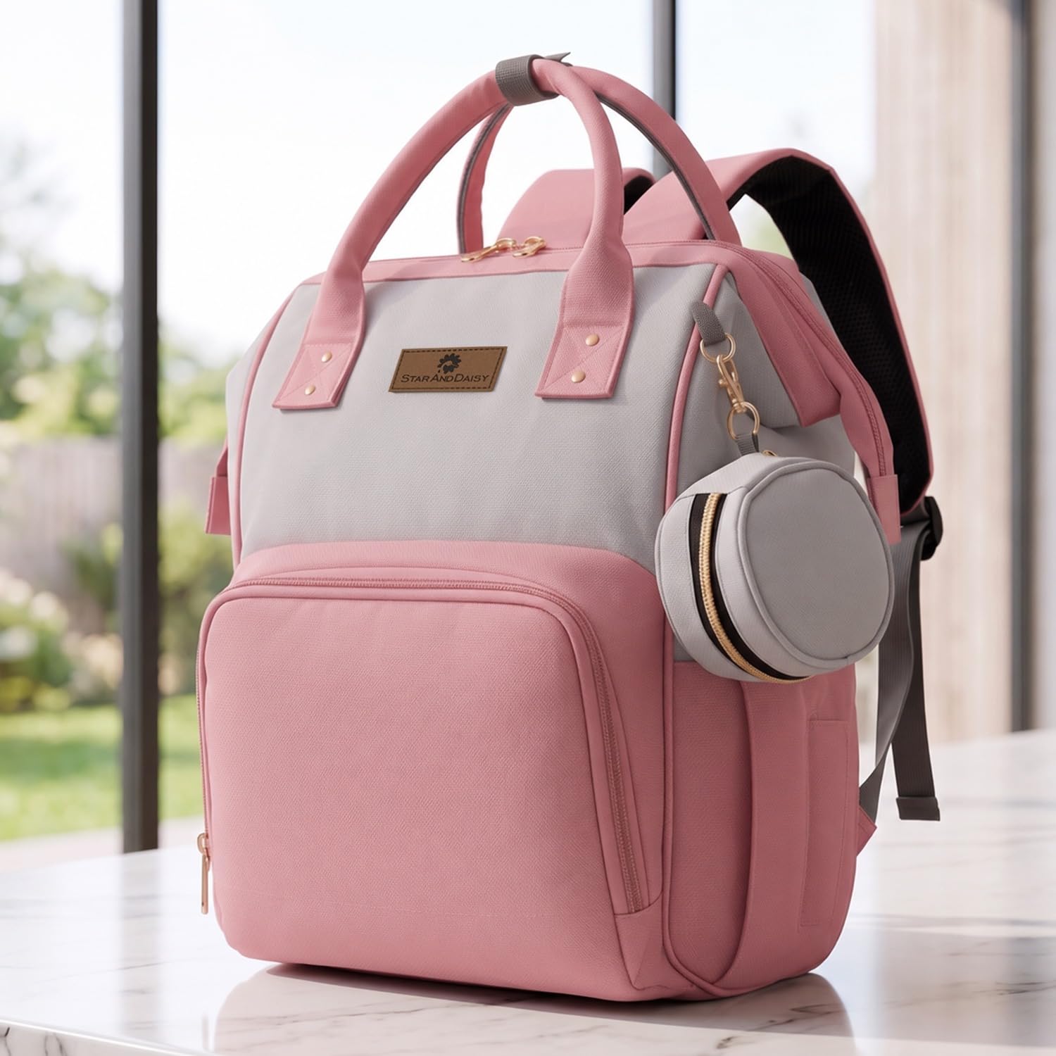 StarAndDaisy Baby Bag for Mother Travel/Maternity Bag with Multi Compartments, Insulated Bottle Pockets, Waterproof, 30L Capacity – Pink Grey-image-13