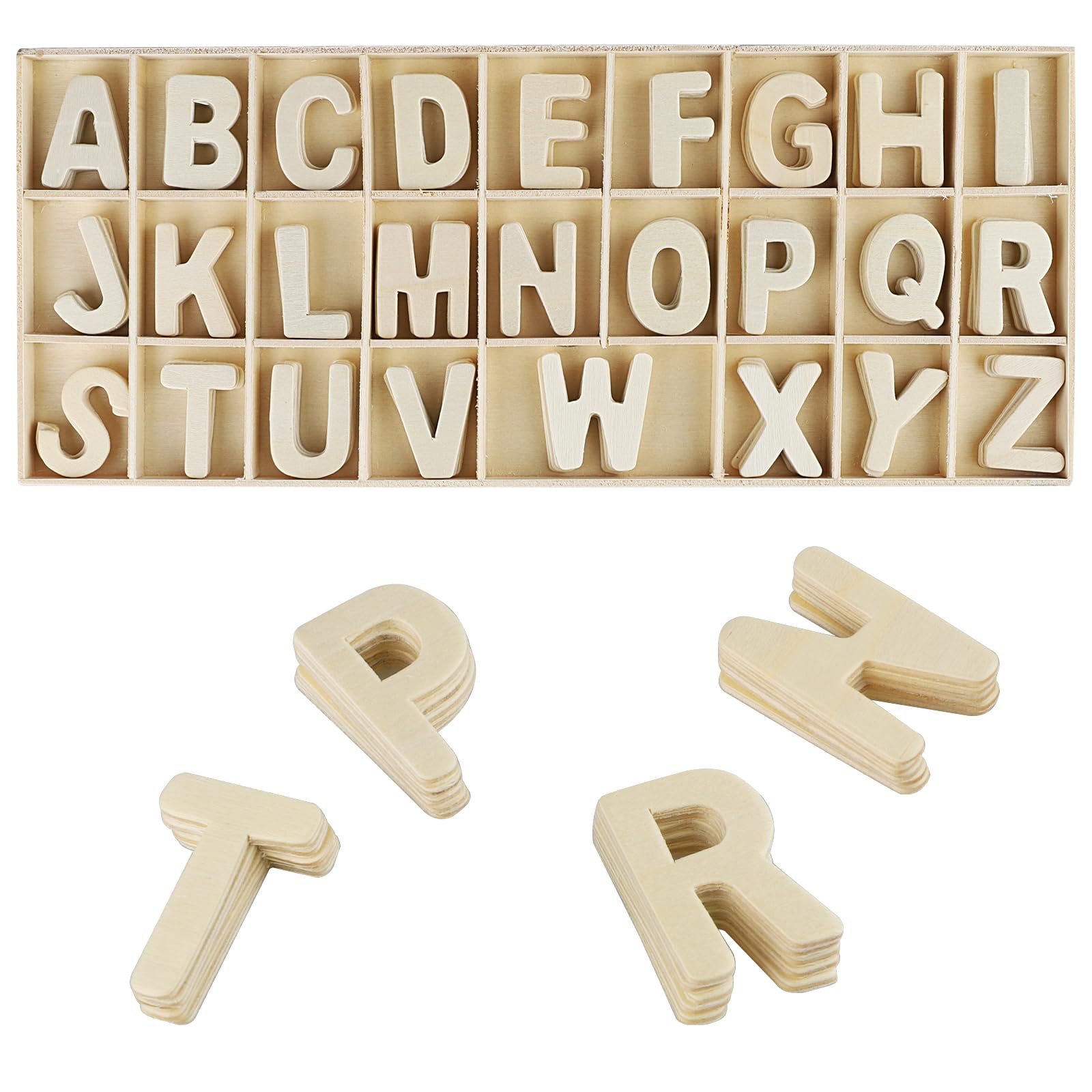 130 Pezzi Lettere Alfabeto In Legno - Set Completo A-Z Con Vassoio Per DIY E Decorazioni - Foto 4