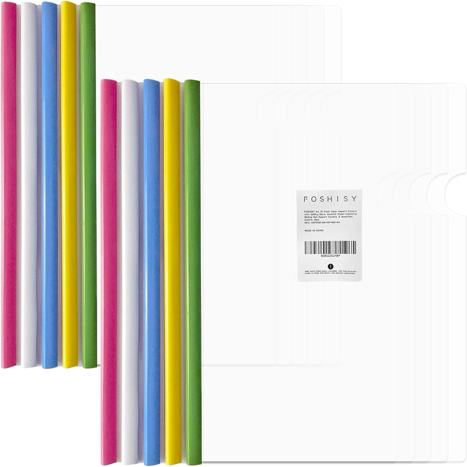 FOSHISY A4 10 Pack Clear Report Covers with Sliding Bars, 6mm(25 Sheet