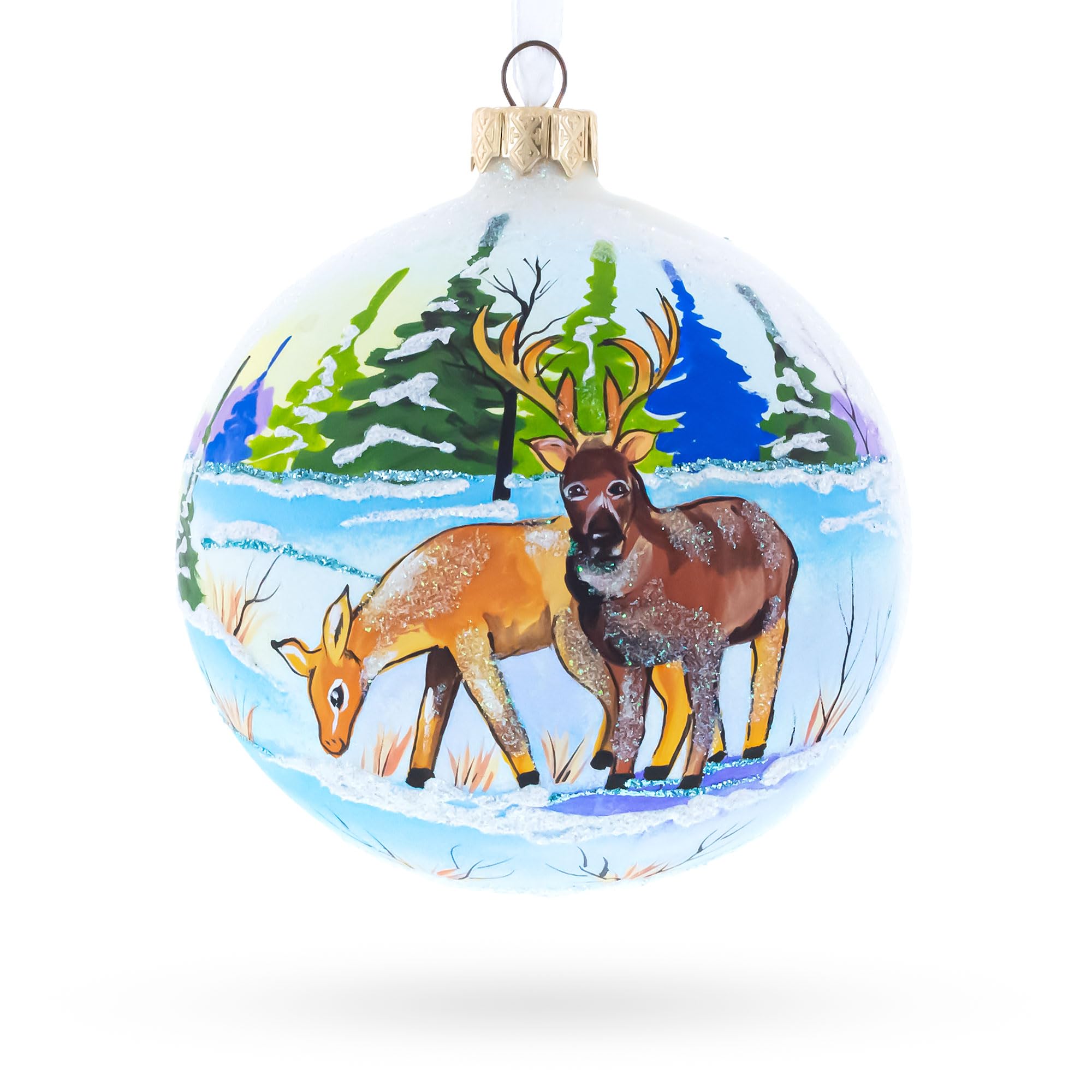 Boule de Noël en verre soufflé élan majestueux BestPysanky de 10 cm