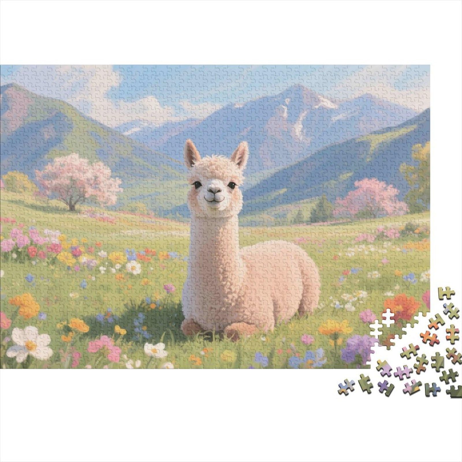 Alpaca in Flower Field Jigsaw Puzzles Puzzle for Adults Kids. 1000 Pieces Whimsical Challenge Toy Educational Game Home Decoration for Adults& Kids Age 14 Years Up 52x38cm/1000pcs — image 1