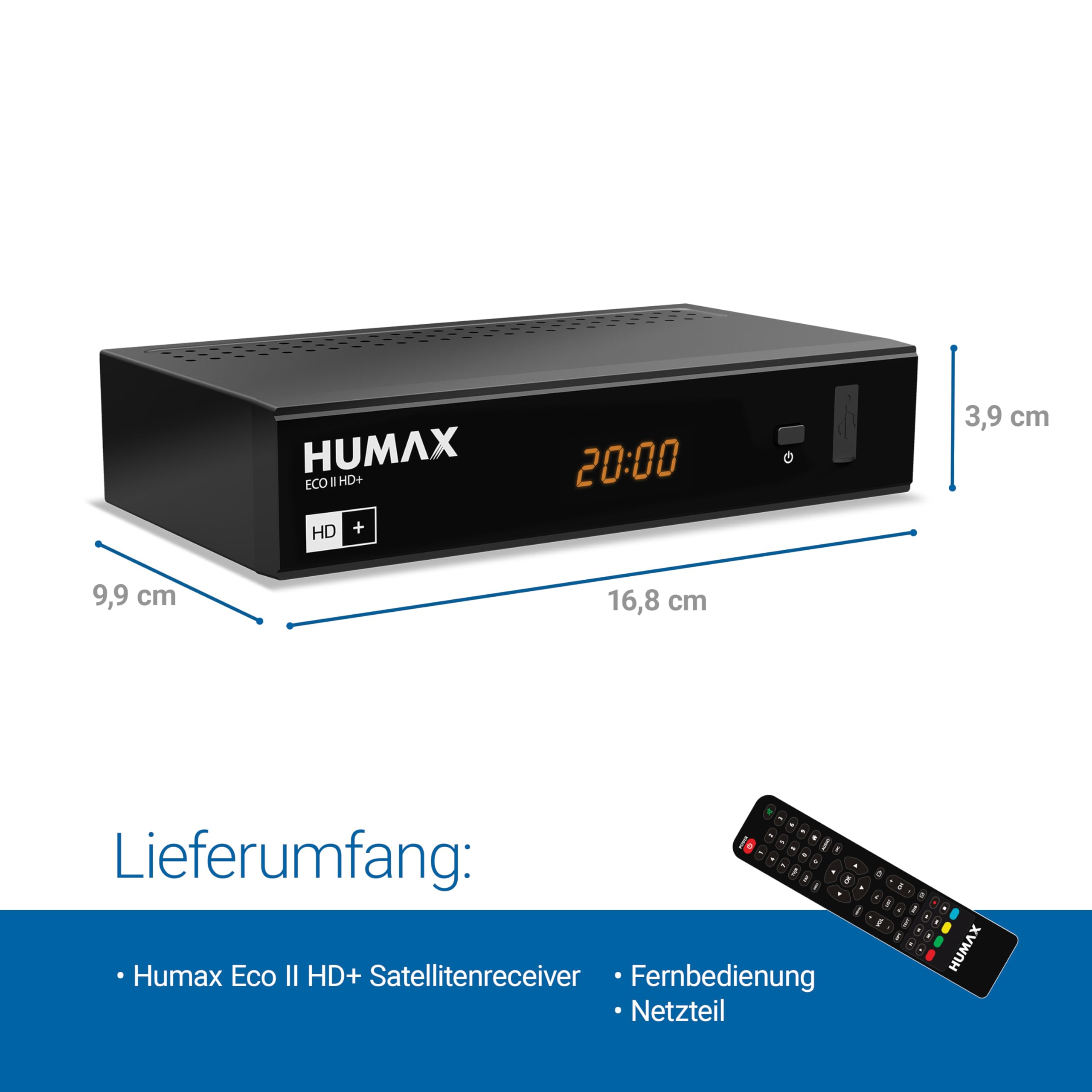 Humax Digital Eco II HD+ Satelliten-Receiver, DVB-S2 (HDTV, USB, geringer Stromverbrauch, HDMI und SCART) inkl. HD+ Karte für 6 Monate, schwarz