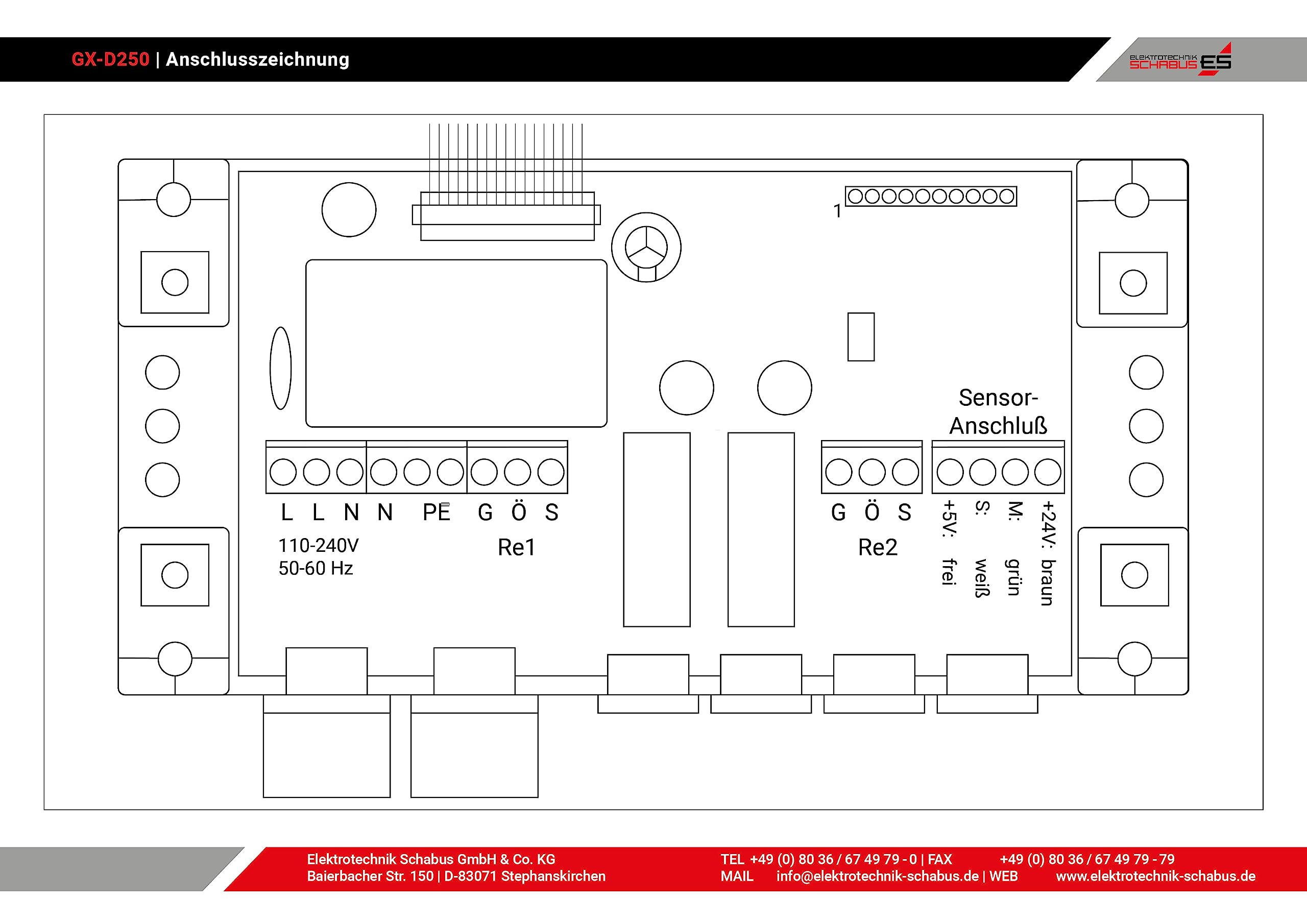 Schabus 300253 GX-D250 CO₂ Warngerät mit Externem NDIR-Sensor, 2 Relaisausgänge, Akustische & Optische Warnung, Klartext-Display für Schulen/Büros/Innenräume für EIN Gesundes Raumklima