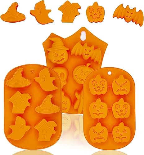 3 moldes de Halloween de silicona para hornear calabaza de Halloween, antiadherentes, calavera, fantasma, murciélago, molde para pastel de