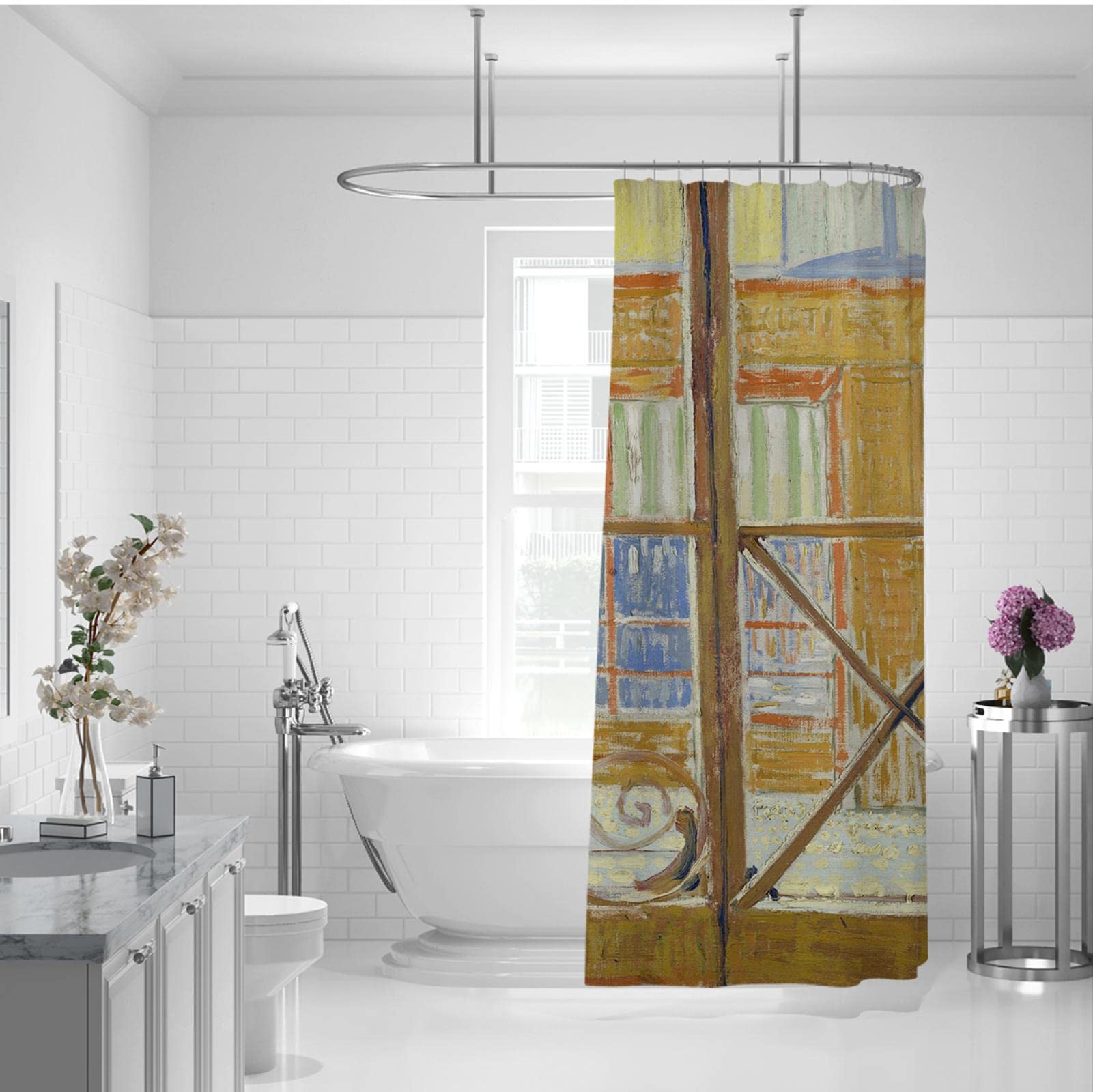Cortina de Ducha rústica Antiguo House Ventanas de Madera Cortinas de Ducha Estampadas para baño Cortinas de Ducha lo Suficientemente Gruesas Set 275x180cm