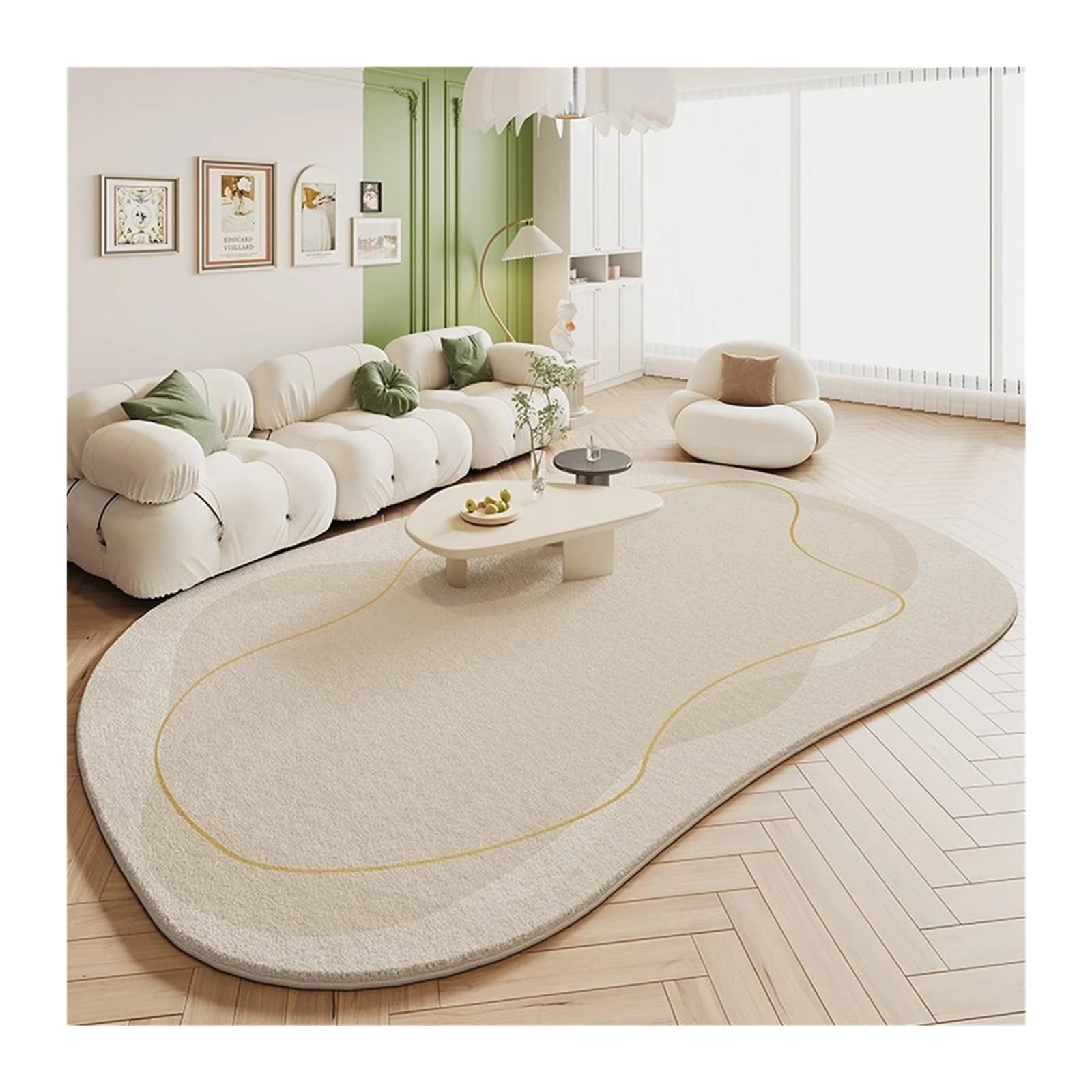 Tapis sol irrégulier vert en peluche 80x120cm pour décoration maison