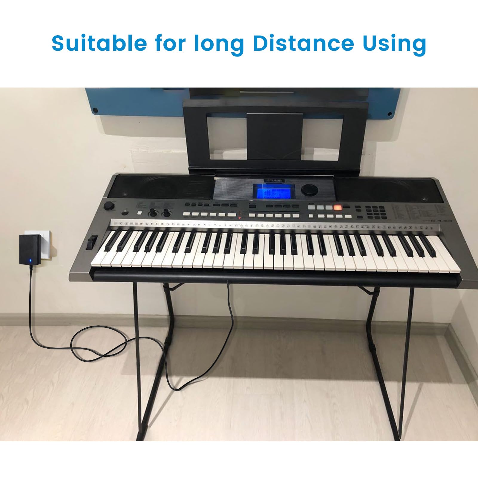 Cavo di alimentazione da 3 m per tastiera Yamaha PSR, YPG, YPT, DGX, DD, cavo di ricarica per pianoforte digitale, adattatore di alimentazione 12 V con indicatore luminoso