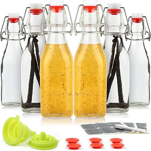 Miniatura 10 de WILLDAN Paquete de 12 botellas de vidrio con tapa abatible de 4 onzas, botellas de cerveza con tapa abatible para kombucha, kéfir, extracto