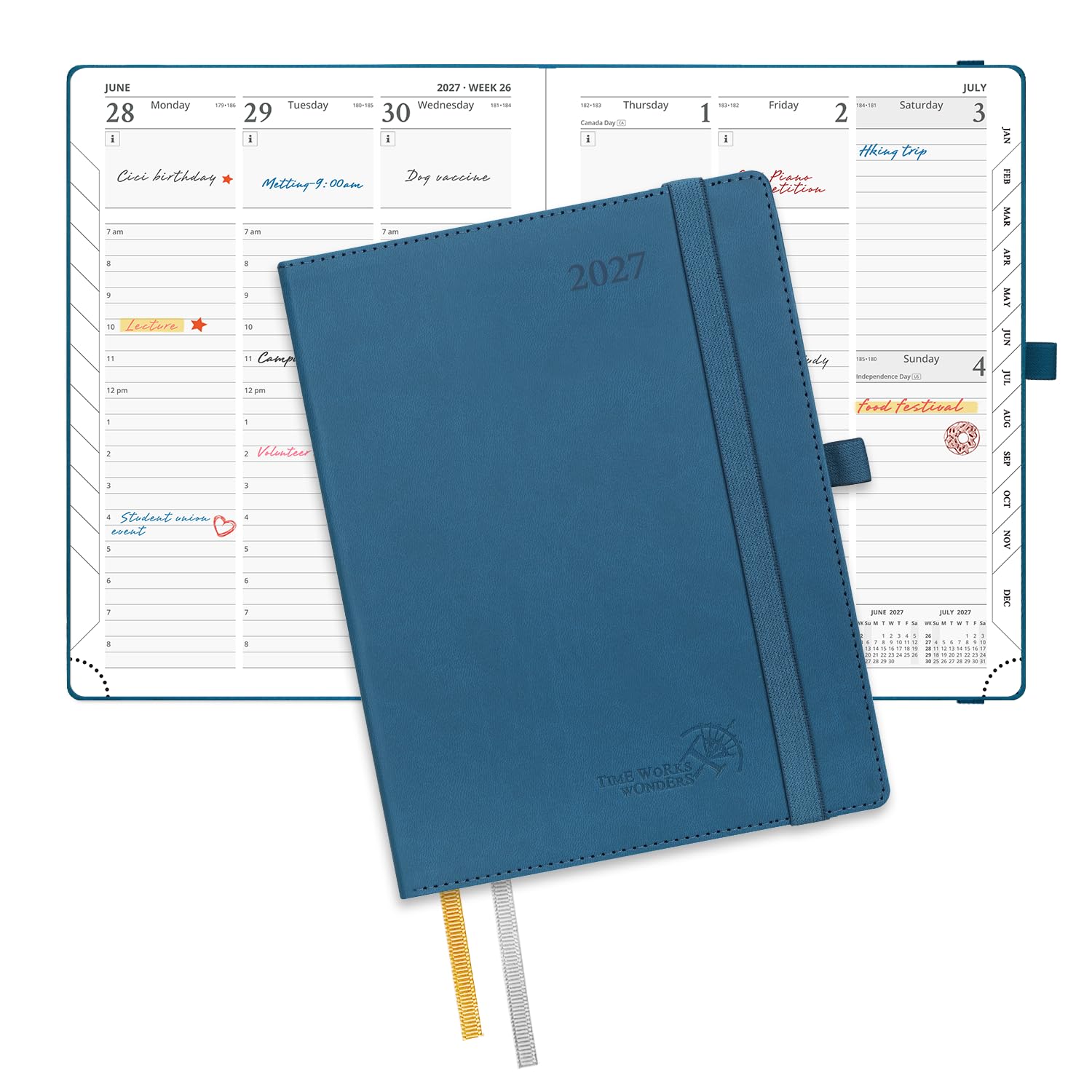 POPRUN 2027 Diary A5 Week to View – PU Leather, Vertical Work Planner — image 1