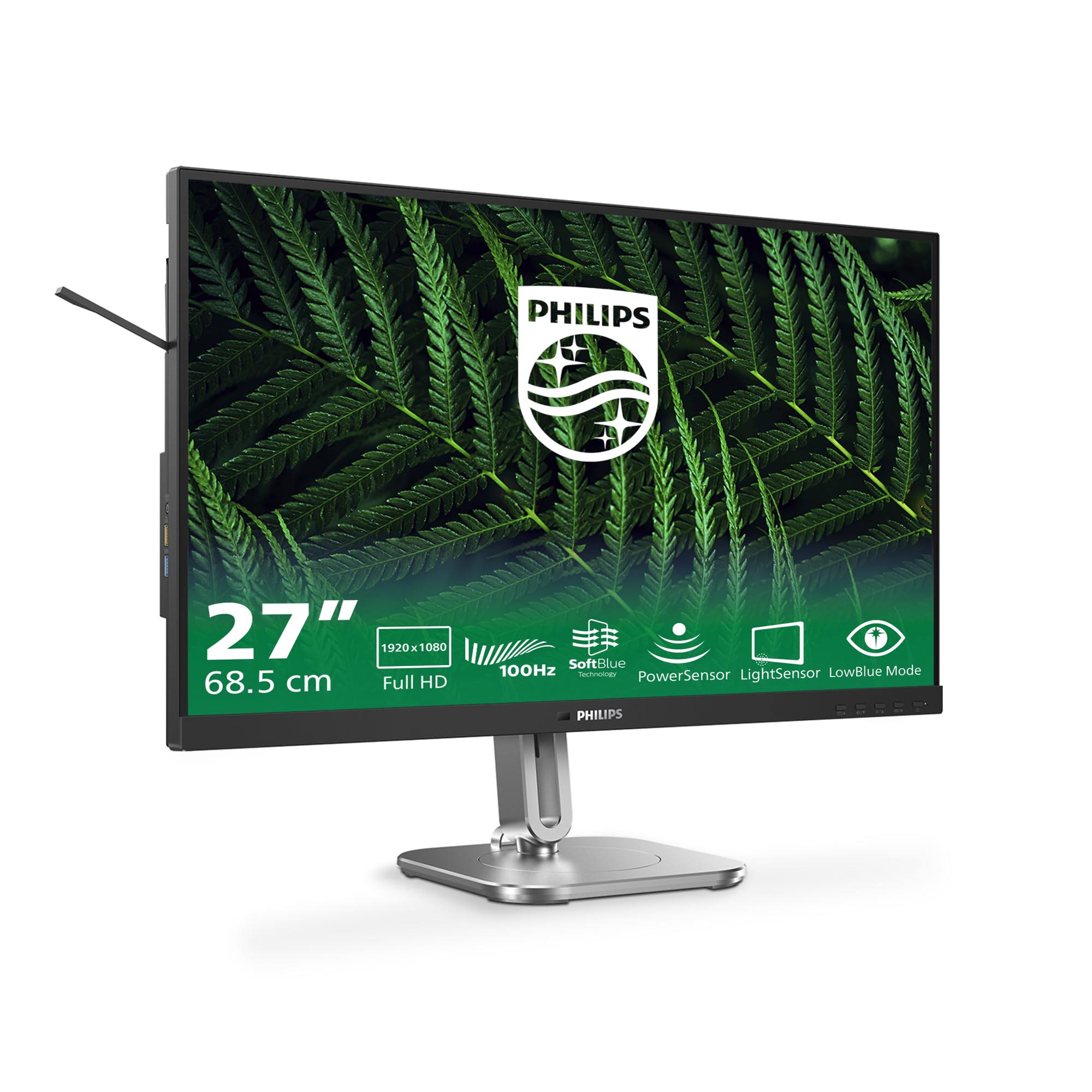 PHILIPS Monitors27B2G5200 Monitor Full HD da 27 pollici, altezza regolabile, altoparlanti, Adaptive Sync (1920x1080, 75 Hz, 1x D-Sub, 1x HDMI 1.4, 1x DisplayPort 1.2, USB Hub) scuro/grigio