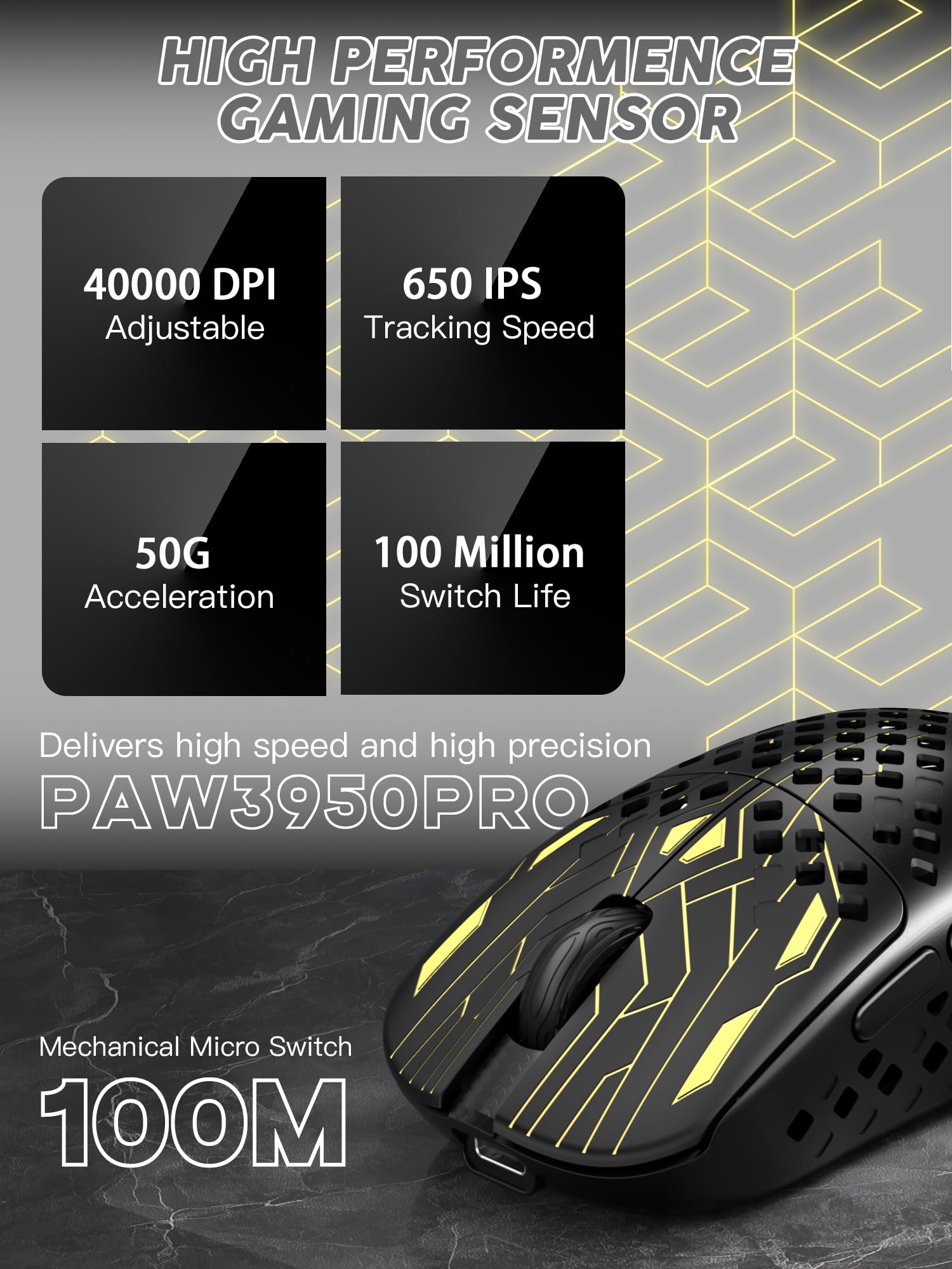 MAMBASNAKE M2 Ultra-Lightweight Wireless Gaming Mouse, PAW3395PRO Sensor 40000 DPI, 41g Carbon Fiber, Mouse Coiled Cable, Tri-Mode 2.4G/Bluetooth/Wired, 100M Clicks, Cloud Driver, Ergonomic Design - 3