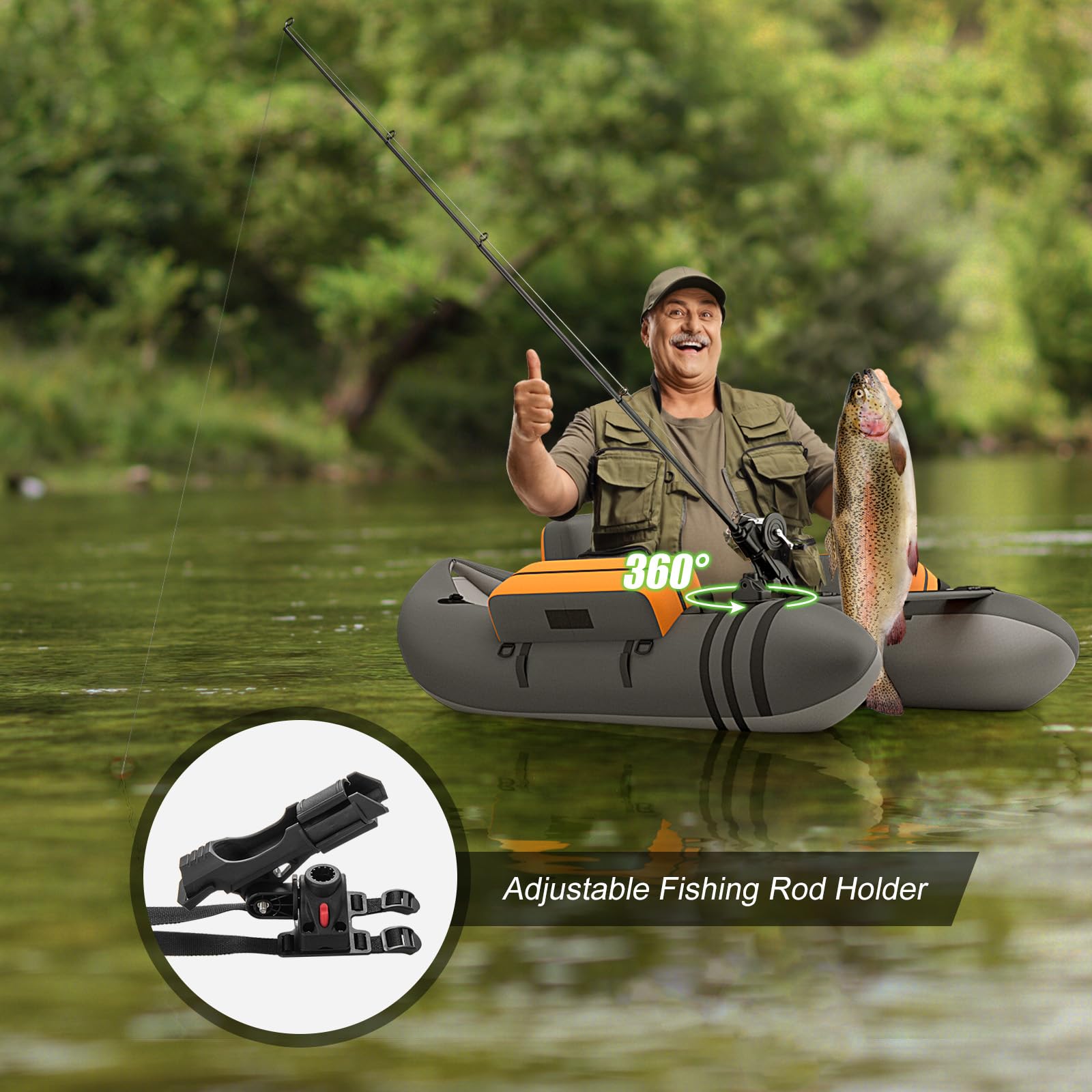HOMASIS Embarcación neumática de Pescador, Embarcación neumática con Aletas de PP y Pala de Aluminio, Embarcación de Pesca con Equipamiento Completo, 160 kg de Capacidad, 136x105x54cm