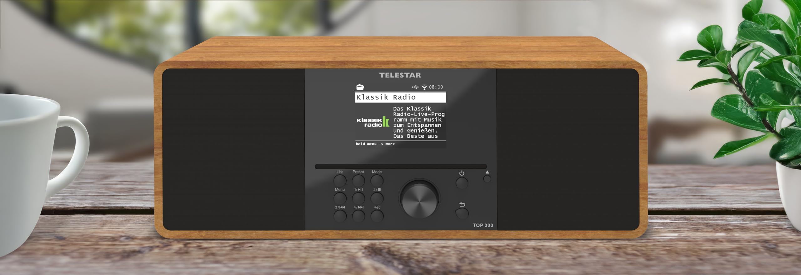 TELESTAR Top 300 – Radio Dab+/Internet avec Lecteur CD (stéréo, 2 × 15 W, Services de Streaming, Bluetooth Audio-Streaming & Fonction d’Envoi, Enregistrement USB, système d’Alerte d’Urgence) – Bois
