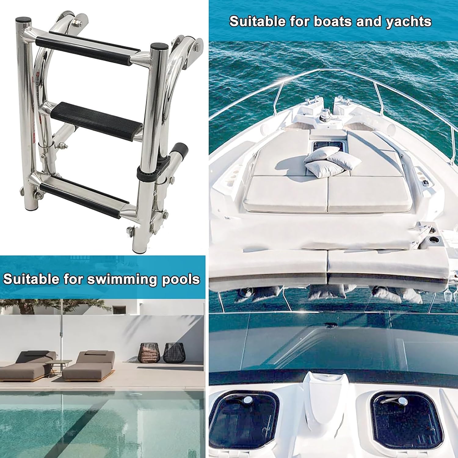 Boat Ladder for Fishing Boat Heavy Duty Boat Telescopic 4 Step Ladder with 440lb Strength Stainless Steel Under Platform Dive Ladder for Pontoon Boat