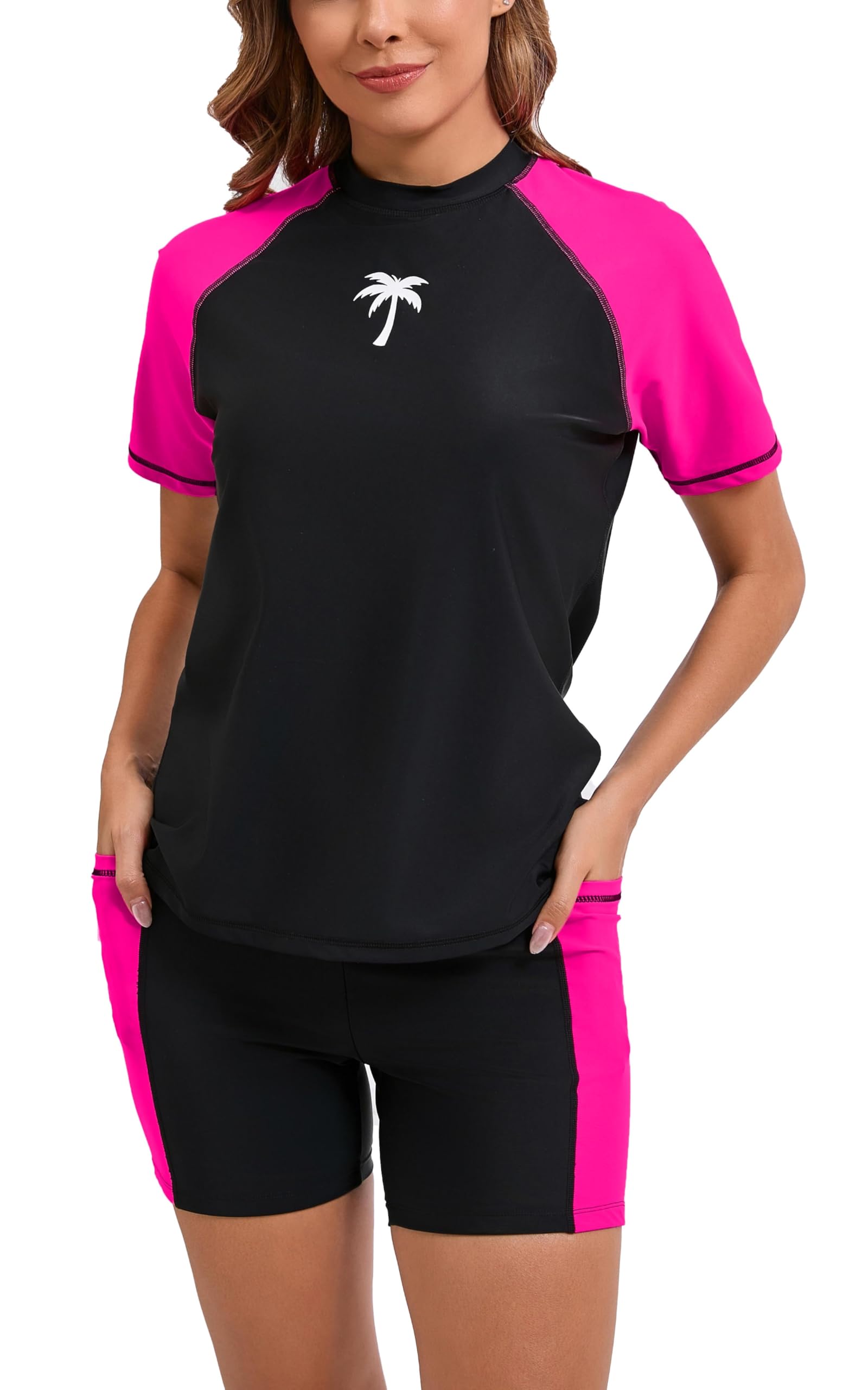 Halcurt Women's Two Piece Rash Guard Swim Shirts Built in Bra
