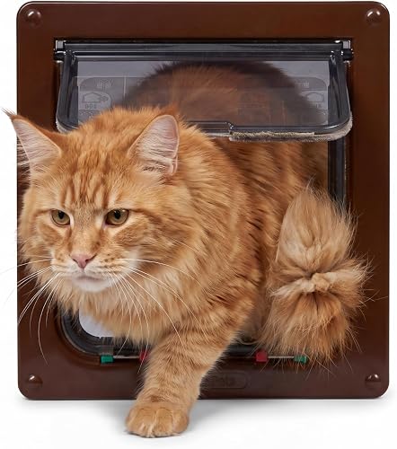 Cat Mate Large 4-Way Cat Door for Large Cats and Small Dogs with Magnetic Catch and Durable, Rigid Flap - Brown