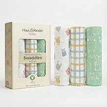 haus & kinder 100% Organic Cotton Muslin Swaddles – Pack of 3 | Baby Towel, Newborn Receiving Blankets Swaddles | Soft Fabric Baby Wrap for Newborn Babies Essential, 120x120 Cm – Jungle Jigsaw