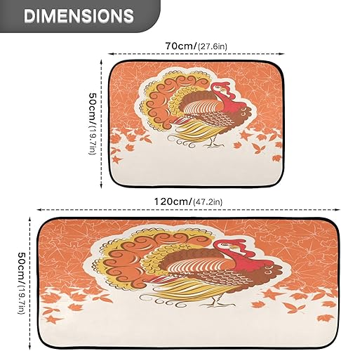 Miniatura 3 de Juego de 2 alfombras de cocina de pavo de Acción de Gracias con acuarela, alfombra de pasillo de hojas de arce, lavable, antideslizante, lavable,