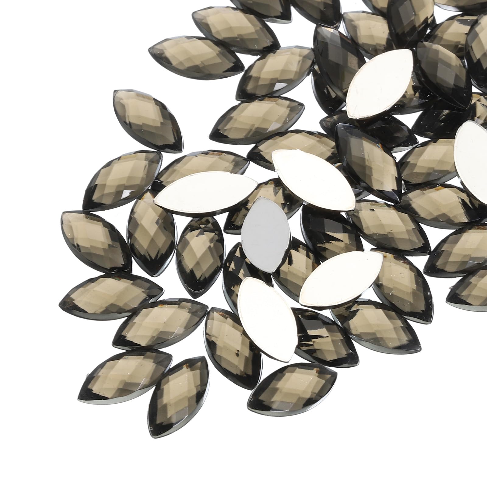sourcing map 200PCS Acrylic Horse Eye Gems 4x8mm Flat Back Artificial Rhinestones for DIY Crafts Bead Wedding Party Face Painting Jewelry Making Dark Grey