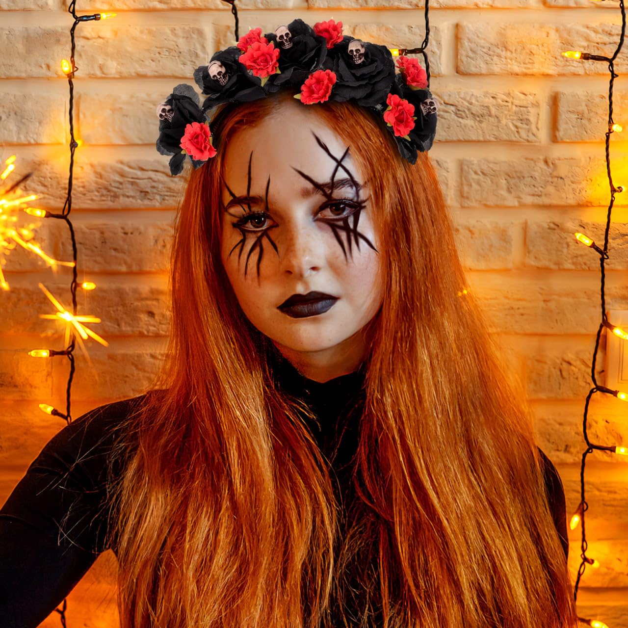BESPORTBLE Day Of Dead Headband Mexican Skull Crown Hair Hoop Cosplay Party Headwear Halloween Headpiece The Costumes Women Headbands Costume Veil Rose Floral Tights Necklace Accessories Headpieces - Image 4