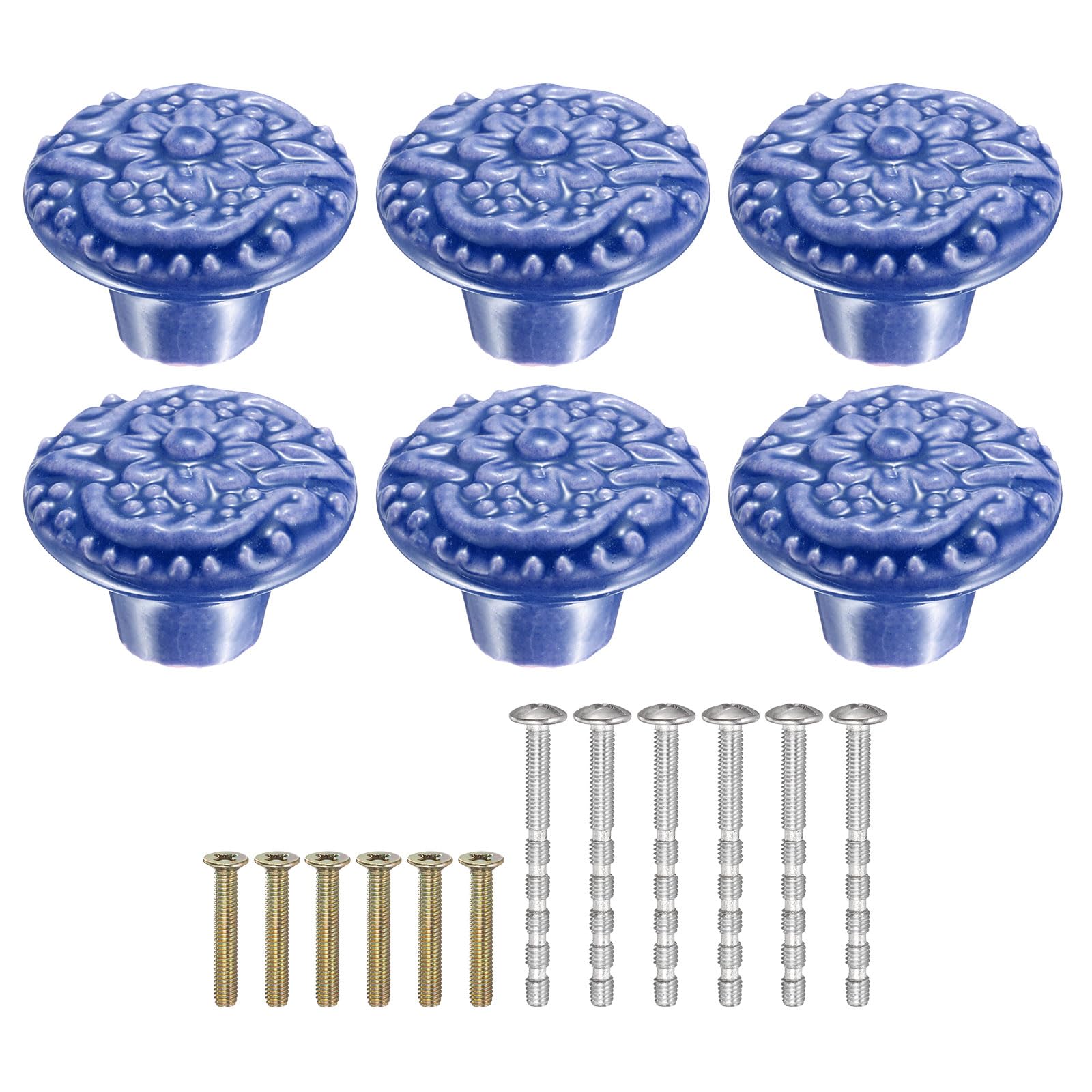Boutons en céramique pour meuble placard tiroir violet et bleu à motif floral champignon