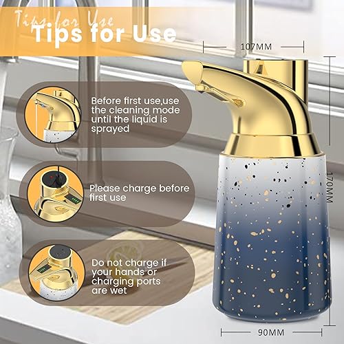 Miniatura 5 de Dispensador automático de jabón líquido sin contacto material de cerámica de 11.8 fl oz, dispensador eléctrico ajustable de 4 niveles para manos y