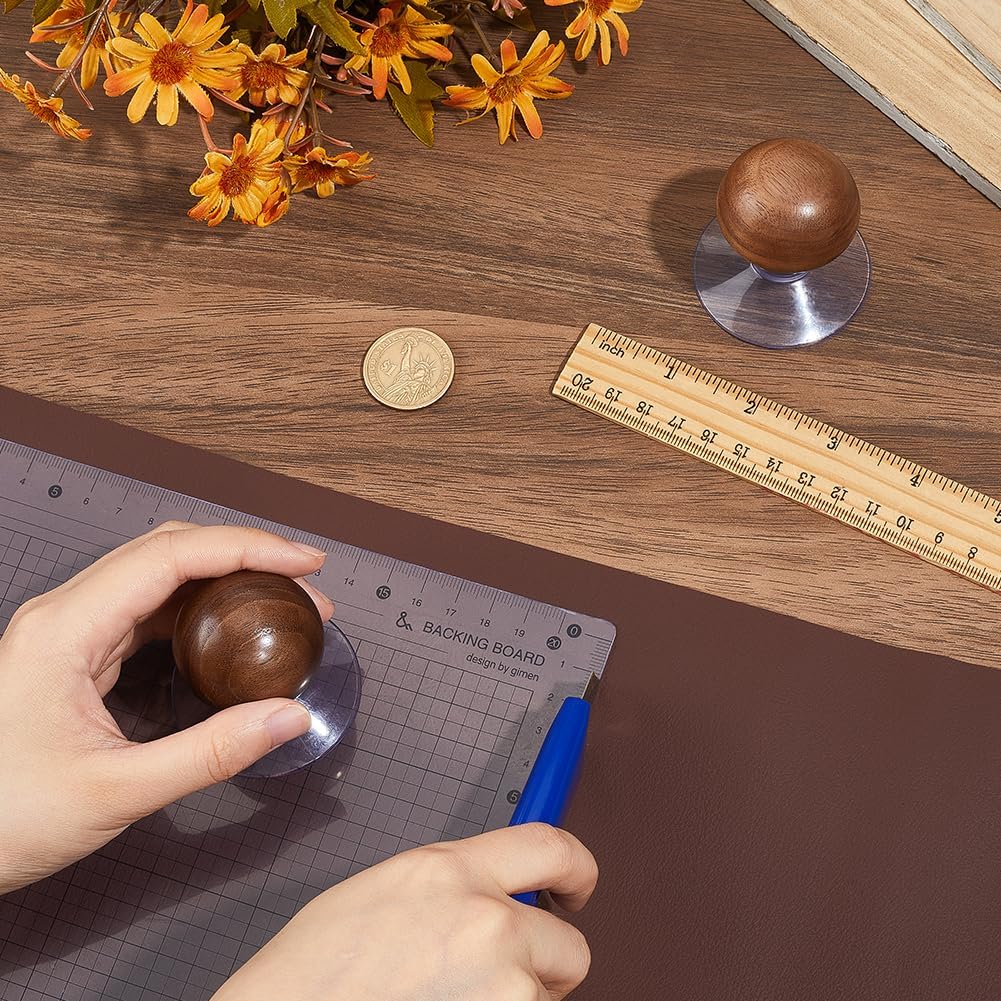 BENECREAT 2Pack Wooden Suction Cup Ruler Handle for Quilting and Sewing, Strong Grip Suction Ruler Knob with 2.17inch Wooden Handle for Fabric Cutting and Crafting Projects, Coffee