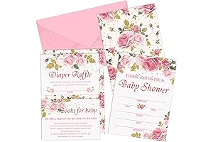 25 pcs Floral Baby Shower Invitations Set with Raffle Tickets & Book...