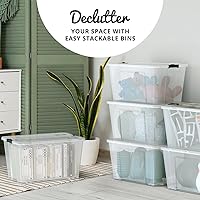 Vista 5 de Lifetime Appliance Parts 6 PACK 54 Qt. Plastic Storage Bin Tote Organizing Container with Ultra Durable Lid & Secure Latching Buckles Stackable