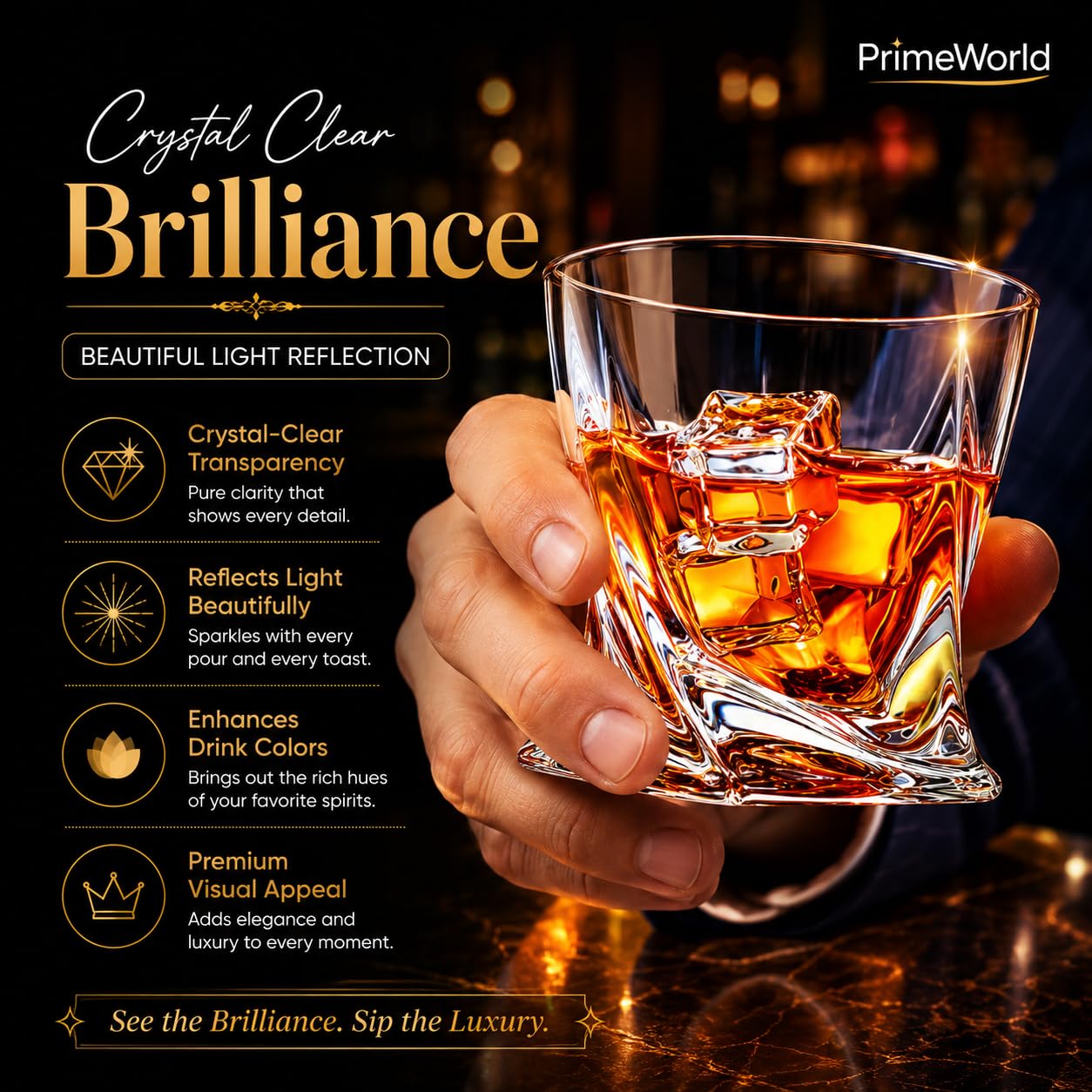 PrimeWorld Twist Whiskey Glasses - Set of 6 -8