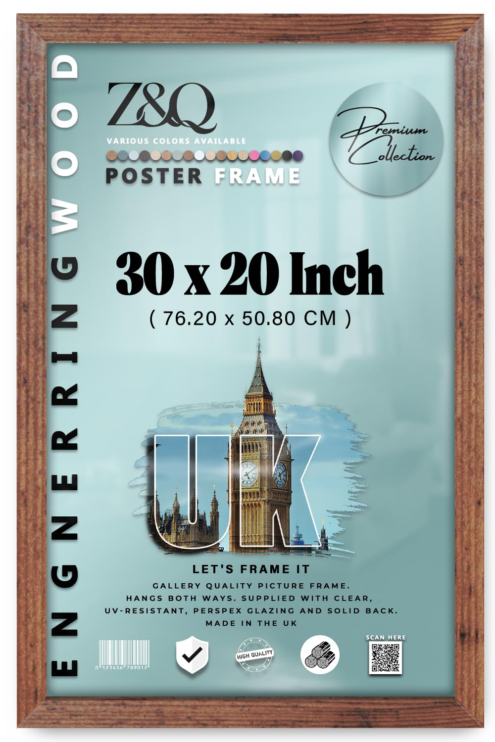 Z&Q | MDF Poster Frame (76.20 x 50.80 CM) 20" x 30" for Fashion Photography & Branding Posters, MDF Wood, Easy Mounting [ Rustic ]