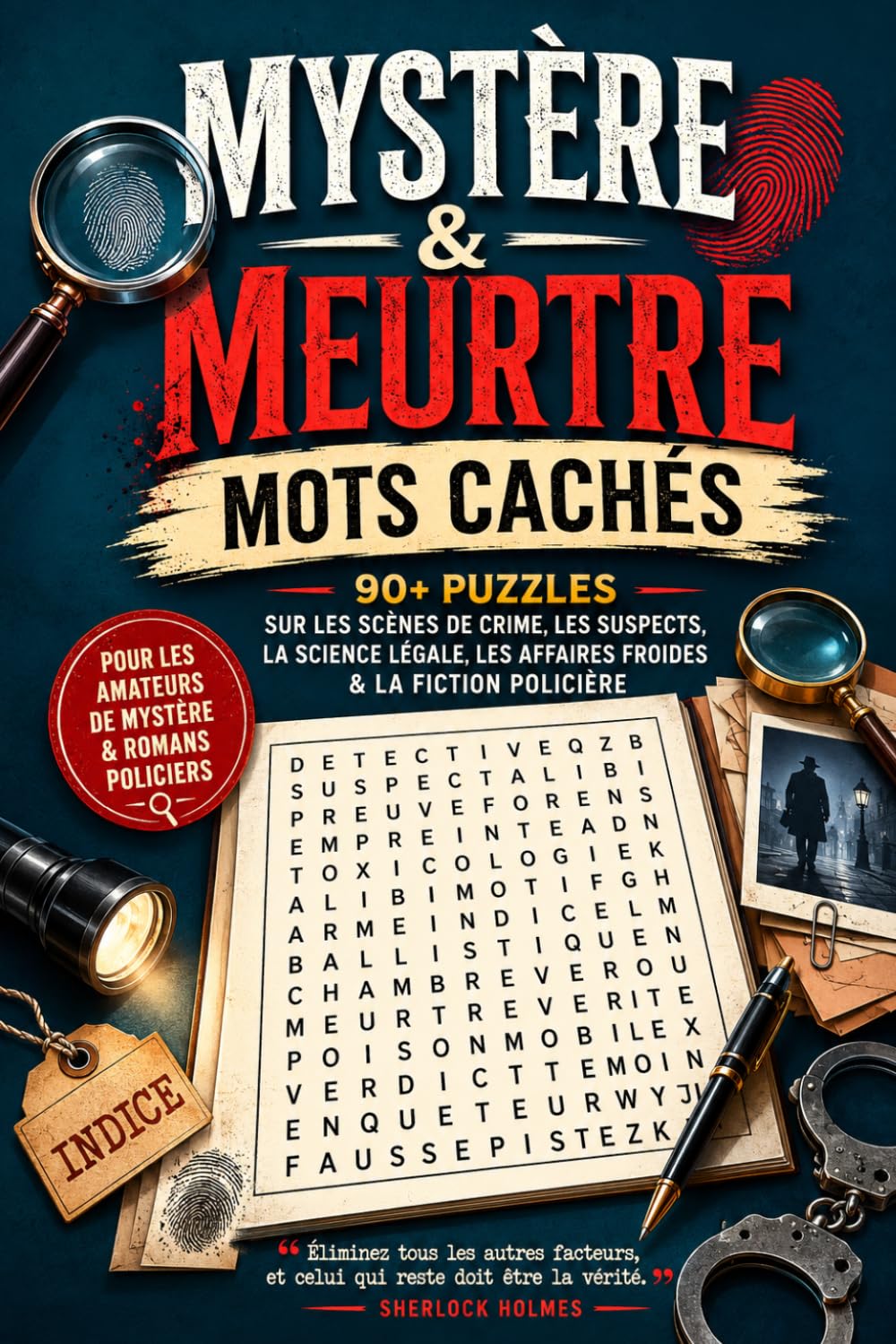 Mystère & Meurtre — Mots Cachés: 90+ Puzzles sur les Scènes de Crime, les Suspects, la Science Légale, les Affaires Froides & la Fiction Policière