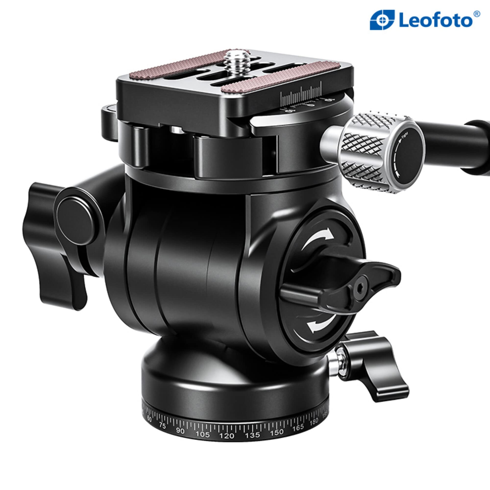 Leofoto Tête fluide BV-20, pince à bouton à vis, niveau à bulles, plaque QR, compatible Arca