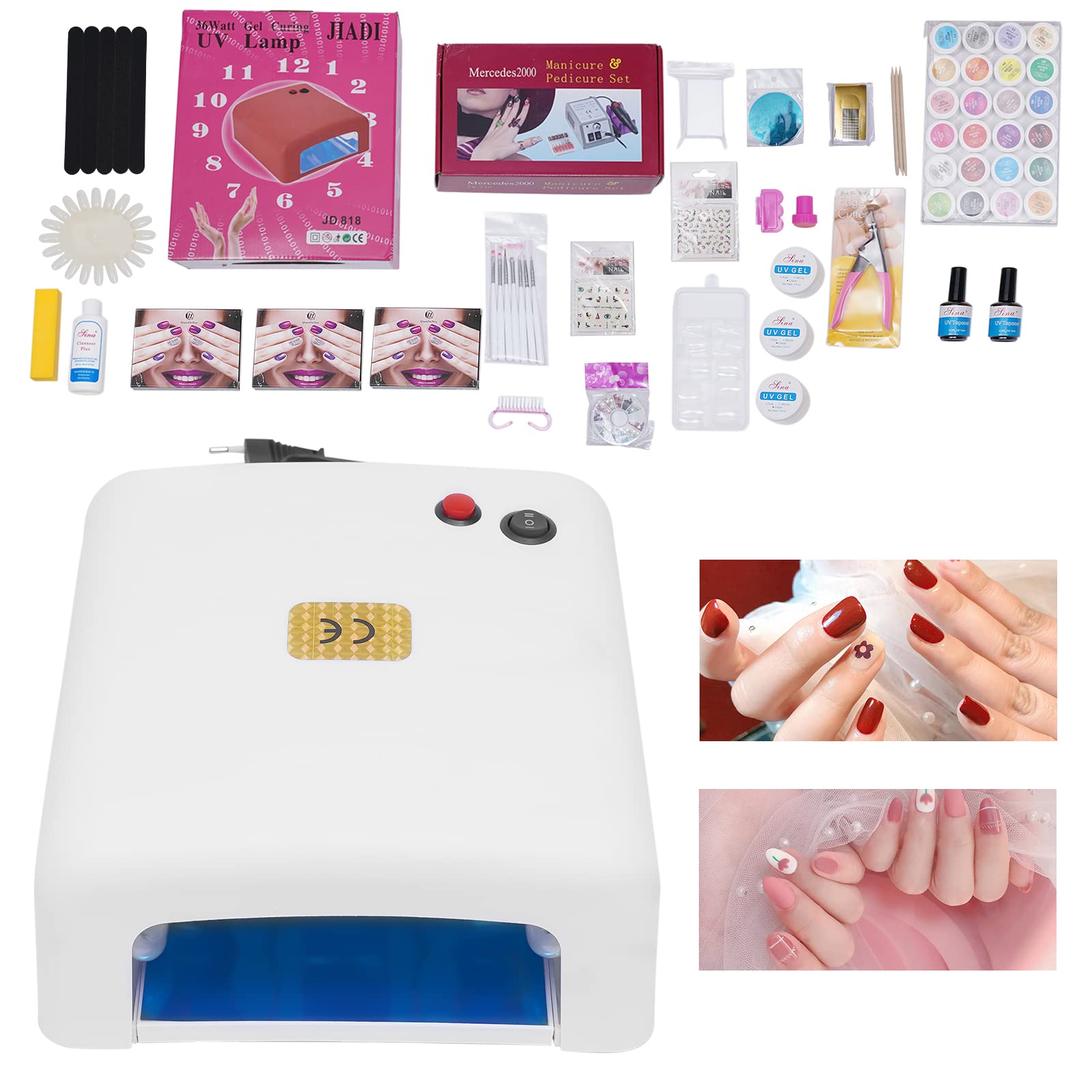 Juego de iniciación profesional de gel UV para uñas con Nail Art, polaco, lámpara y gel – Kit de iniciación ideal para uñas artificiales y principiantes