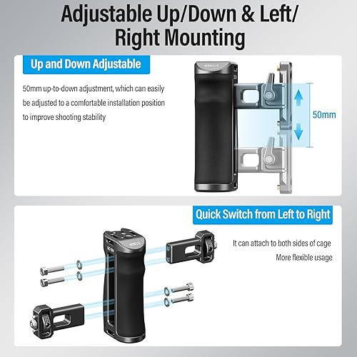 Miniatura 4 de SIRUI Mango lateral para jaula de cámara, aluminio NATO y soporte de localización de 3/8 pulgadas para agarre lateral ARRI con zapata fría y