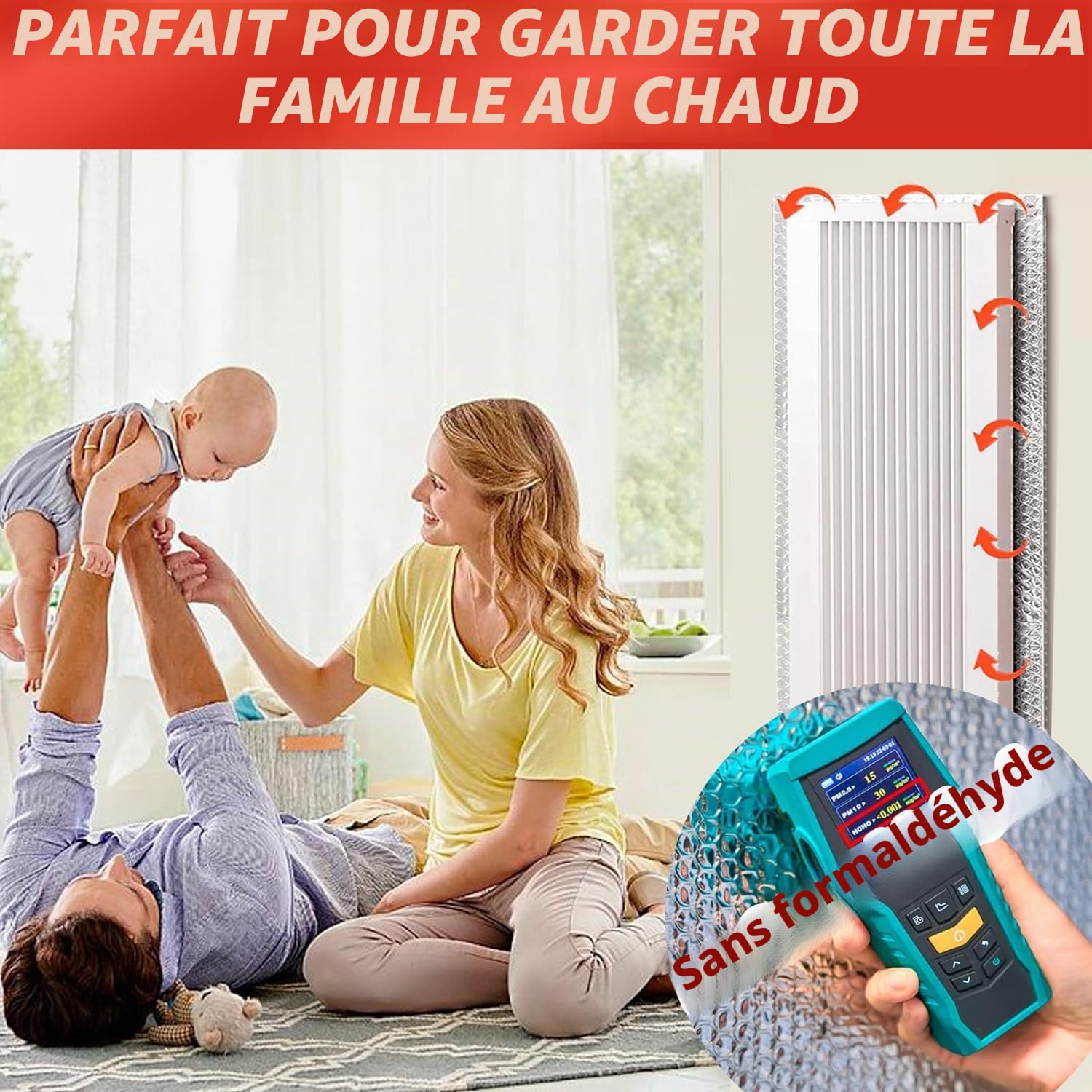 KAHEIGN Feuille D'isolation de Radiateur, 5m x 60cm Réflecteur de Feuille D'isolation à Bulles 4mm D'Épaisseur Film de Radiateur à Enveloppe Réfléchissant la Chaleur avec 12 Tampons Adhésifs