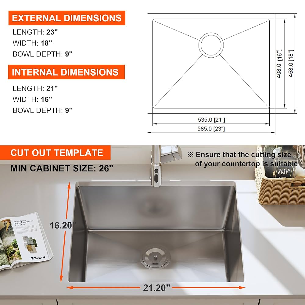 KS1123✨ Blenzia 23 Inch Undermount Kitchen Sink 16 Gauge 304