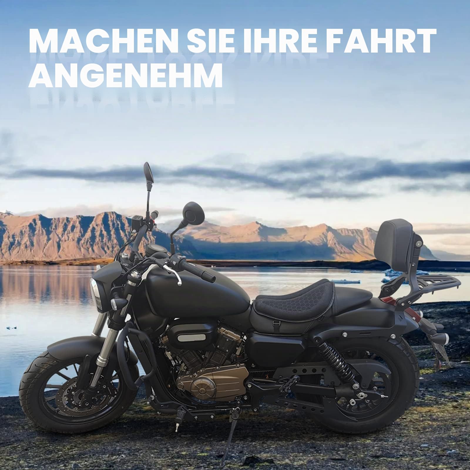 Faltbares Motorrad Gel Sitzkissen, Große 3D Wabenstruktur Stoßdämpfung & Atmungsaktives Sitzpolster für Lange Fahrten (L)