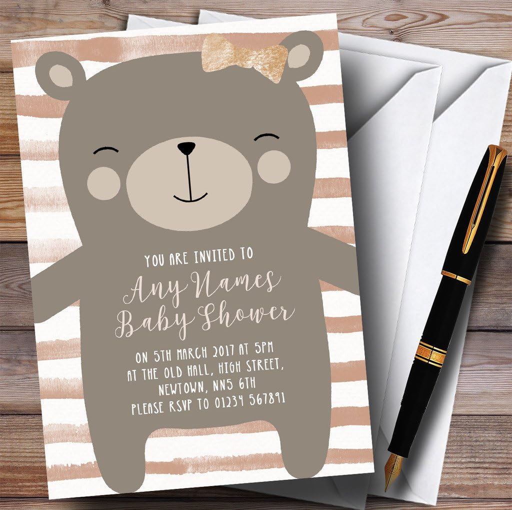 Large Teddy Bear Neutral Invitations Baby Shower Invitations