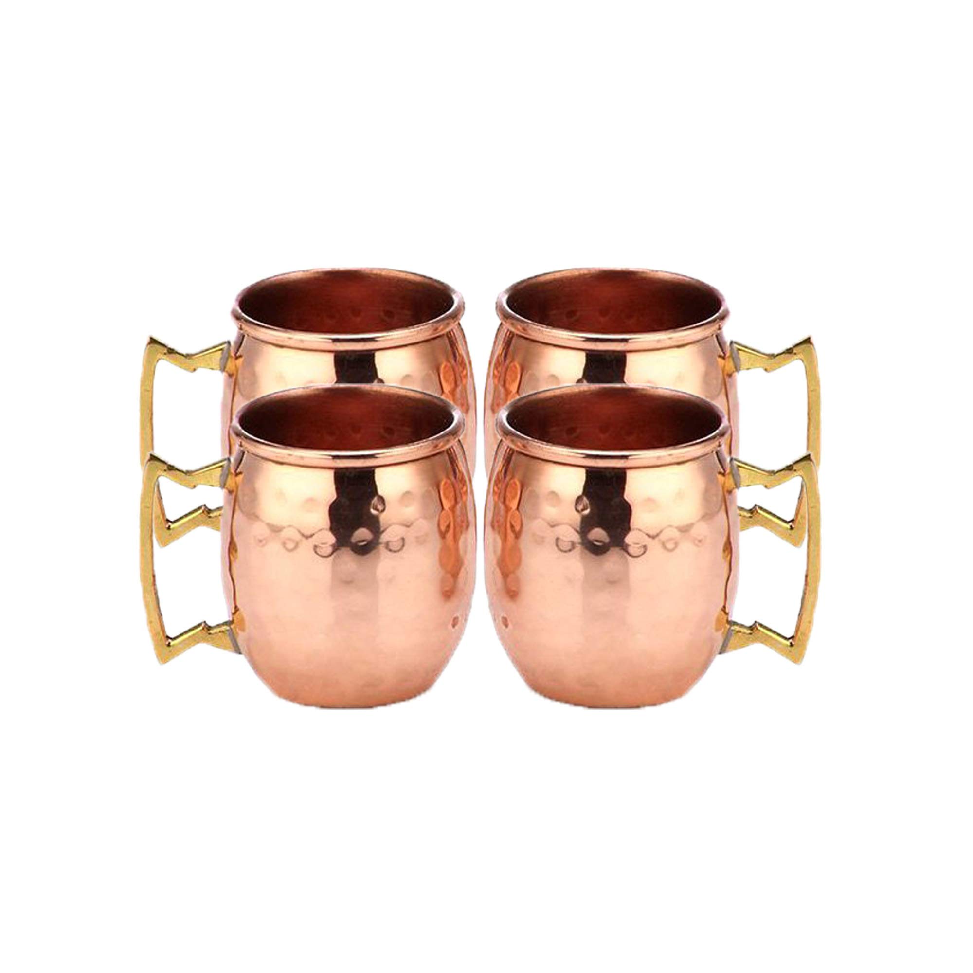 PARIJAT HANDICRAFTSet of 4 Handcrafted Hammered Copper Mini Moscow Mule Shot Mug Copper Bar Cocktail/Wine Glasses/Shot Glasses Capacity - 2 Ounce