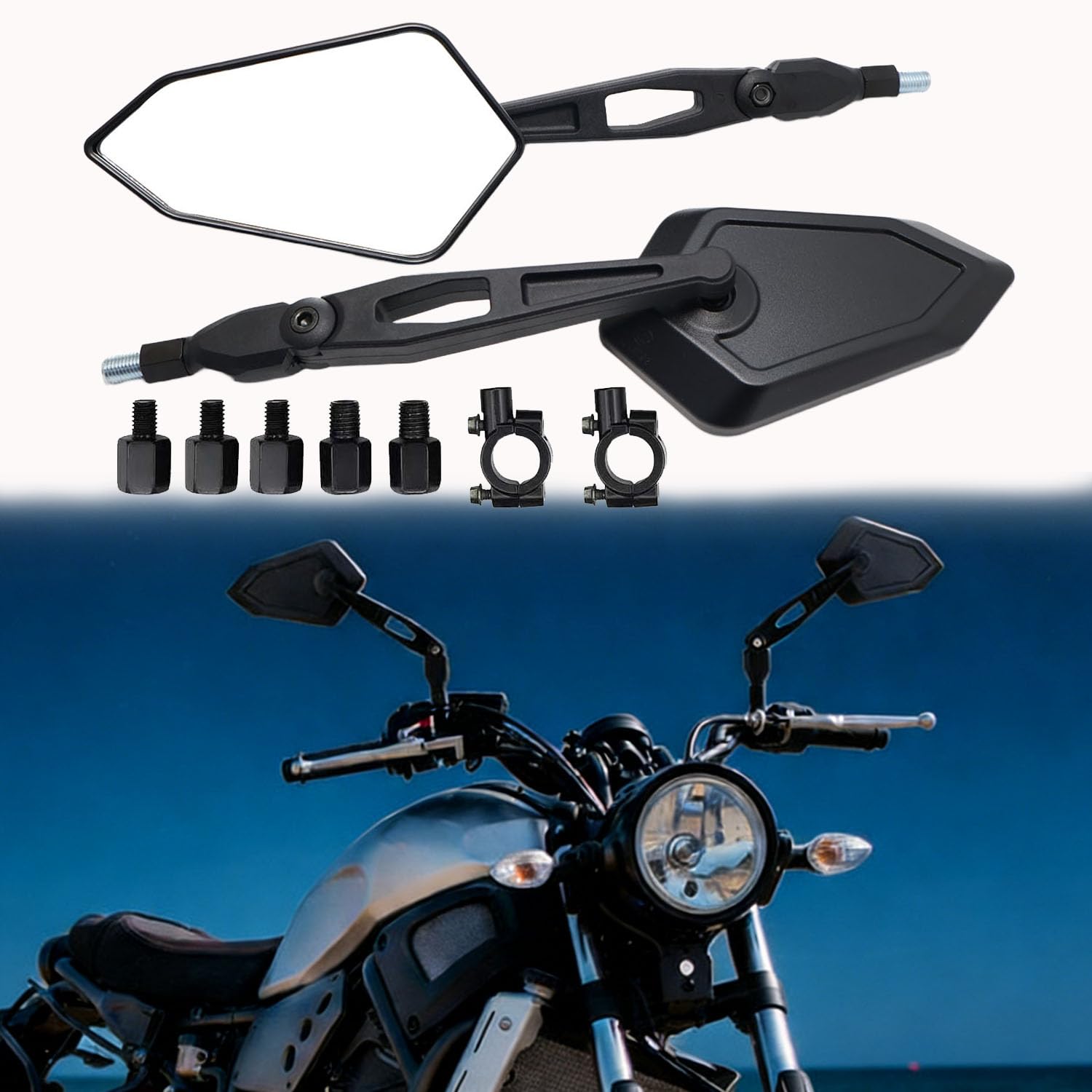Specchietti Retrovisori Moto Universali con attacco M8 M10 e 7/8", Omologati E, per Moped, Roller, Touring, Street Bike, Cruiser, ATV