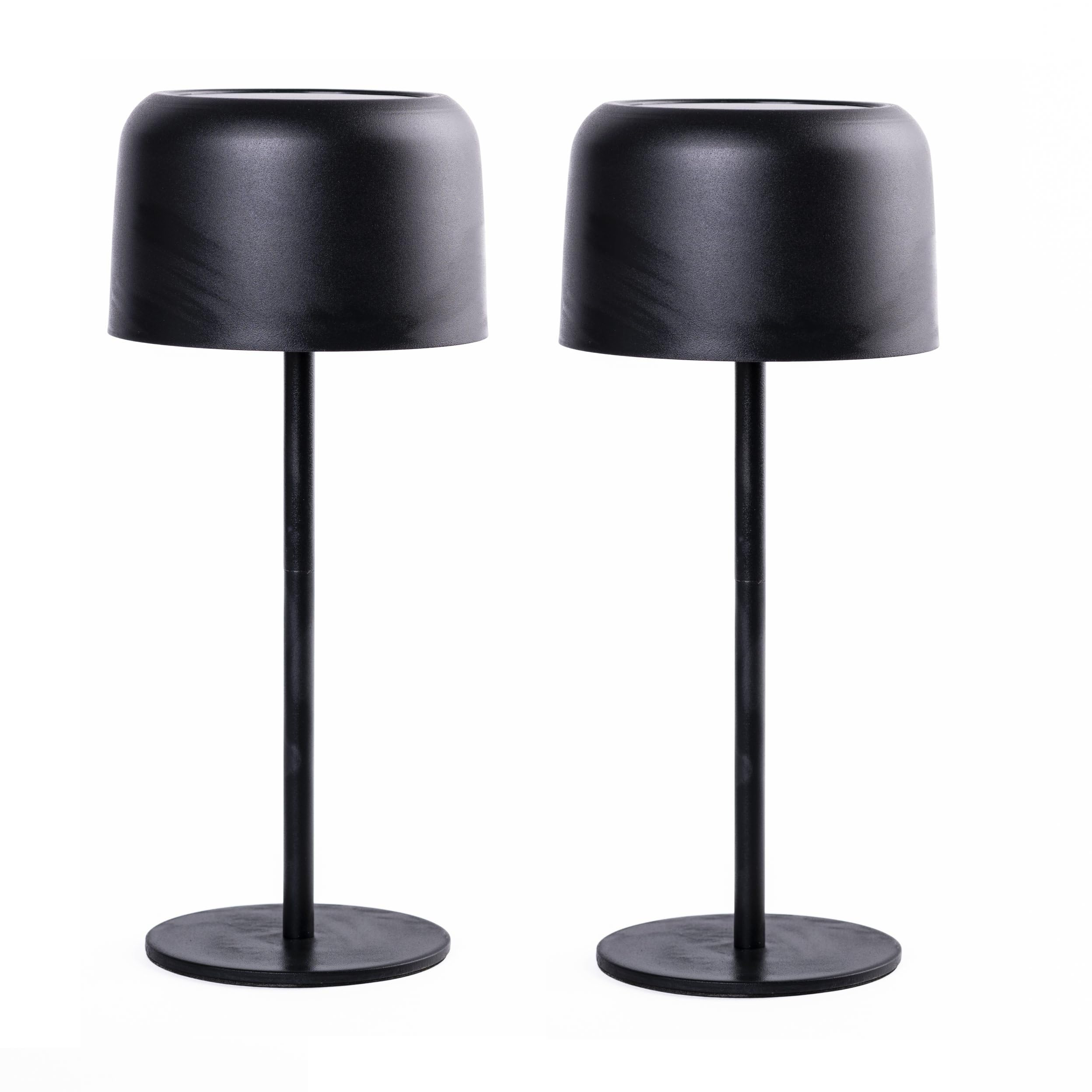 Garden Gear Black X2 Solar Metal Table Touch Lamp – Waterproof, Usb & Solar Powered, 3 Brightness Levels, Led, Cordless Outdoor & Indoor Light, Matte Finish, Non-Slip Base – Onyx Black/White (Black X2)