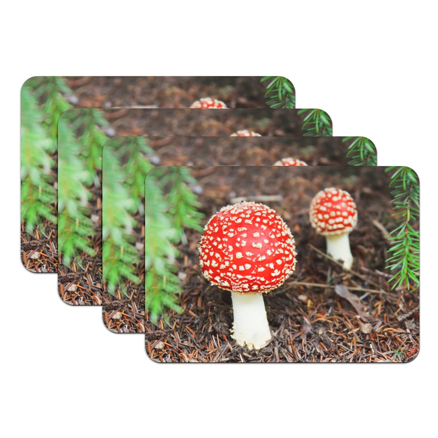 Sets de table en caoutchouc grand format lot de 4 avec motif amanite tue mouche