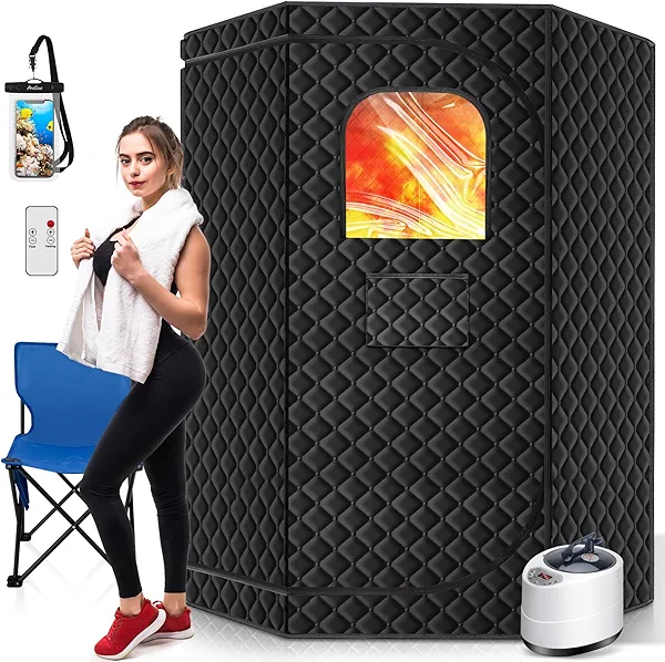 RELEXNOW Portable Steam Sauna for Home, Portable Sauna Box Full Body for Home with 9 Adjustable Heat Levels, Steam Sauna with 3L 1500W Steamer, Folding Chair, 99 Minute Timer