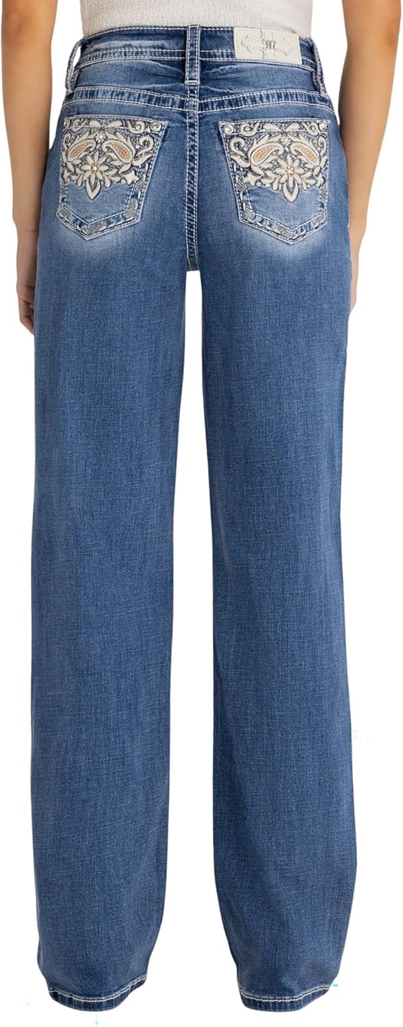 Miss Me Women's Paisley Bloom High Rise Slim Wide Jeans