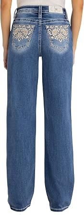 Miss Me Womens Paisley Bloom High Rise Slim Wide Jeans