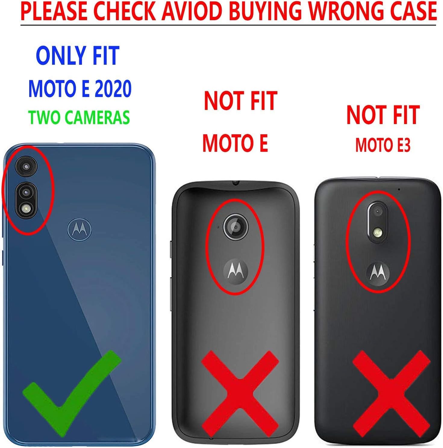 E-Began Case for Motorola Moto E (2020) with Tempered Glass Screen Protector (Full Coverage), Aluminum Magnetic Metal Built-in Ring Stand, Full-Body Protective Shockproof Military Case (Ice Blue)