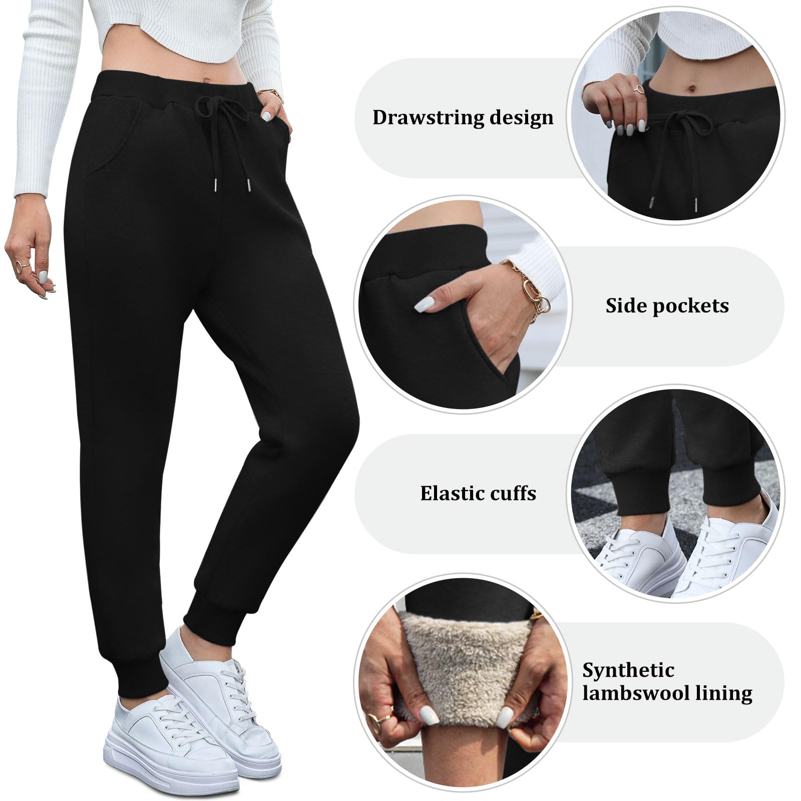 Aisprts Pantaloni Tuta Donna, Pantaloni Termici Invernali da Donna, Pantaloni in Pile Ispessito Pantaloni Felpati Donna con 2 Tasche, Elastico in Vita, Coulisse