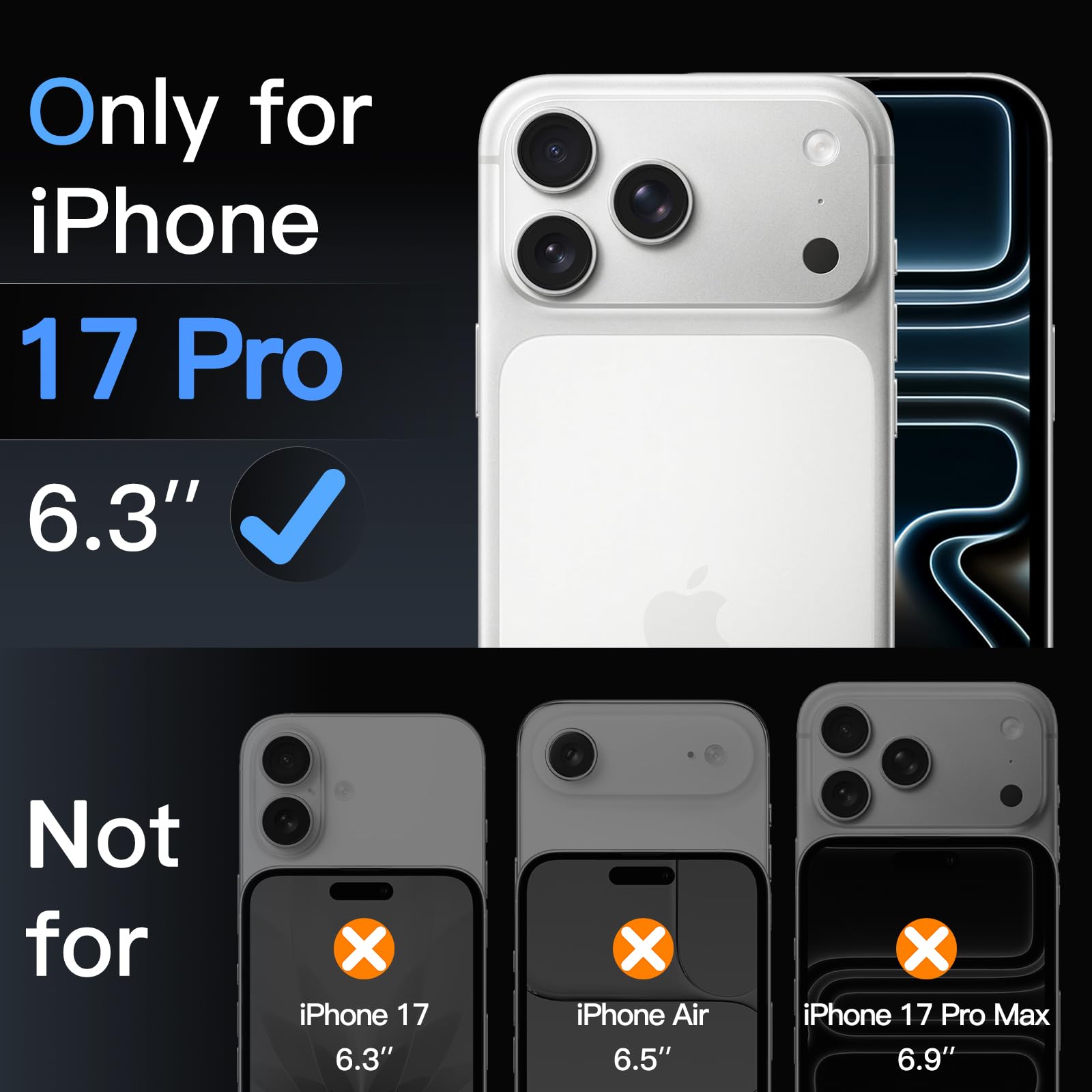 JETech Pellicola Fotocamera per iPhone 17 Pro 6,3 Pollici, 9H Vetro Temperato, Antigraffio, Compatibile con Cover, Non Influisce Sugli Scatti Notturni, HD Chiaro, Pacco da 3 (Trasparente)